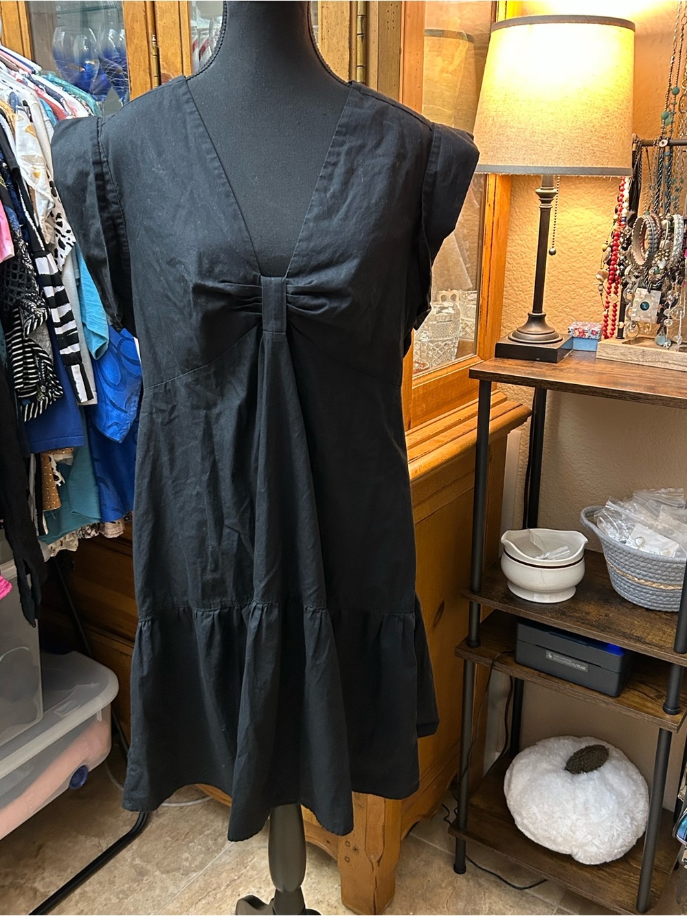 Steve Madden Black Tiered Babydoll Dress V Neck Flutter Sleeve XL